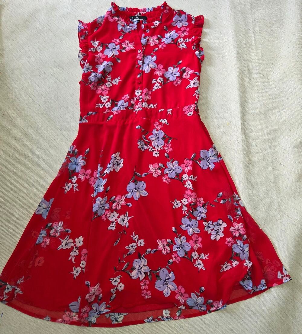 Lulus Red Summer Floral Silky Dress Woman's Size Small